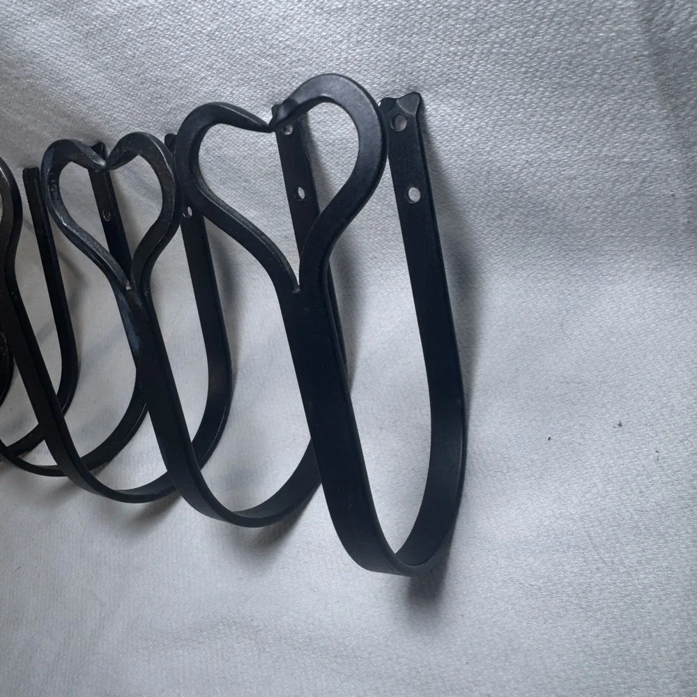 Set of 6 Heart Wrought Iron Wall Hooks Black Hand Forged Farmhouse Rustic 7 inch